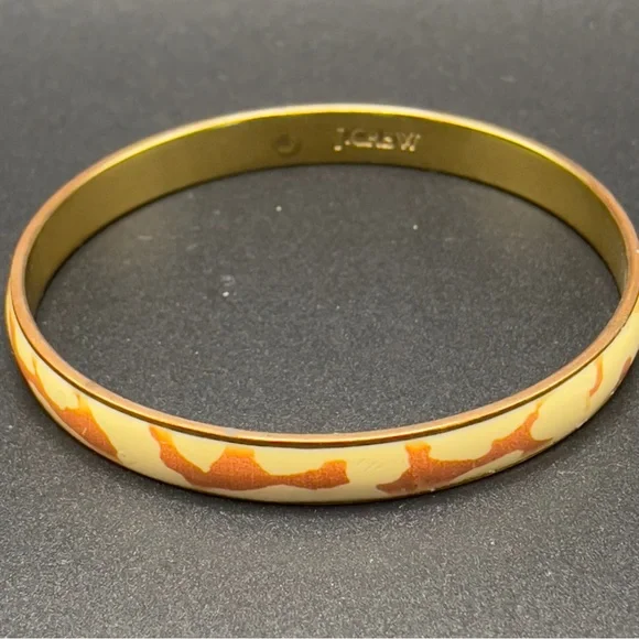 Vintage J.Crew Cream & Orange Enamel Bangle Bracelet - Gold-Tone - RARE! 🦒 💛 - Picture 5 of 6